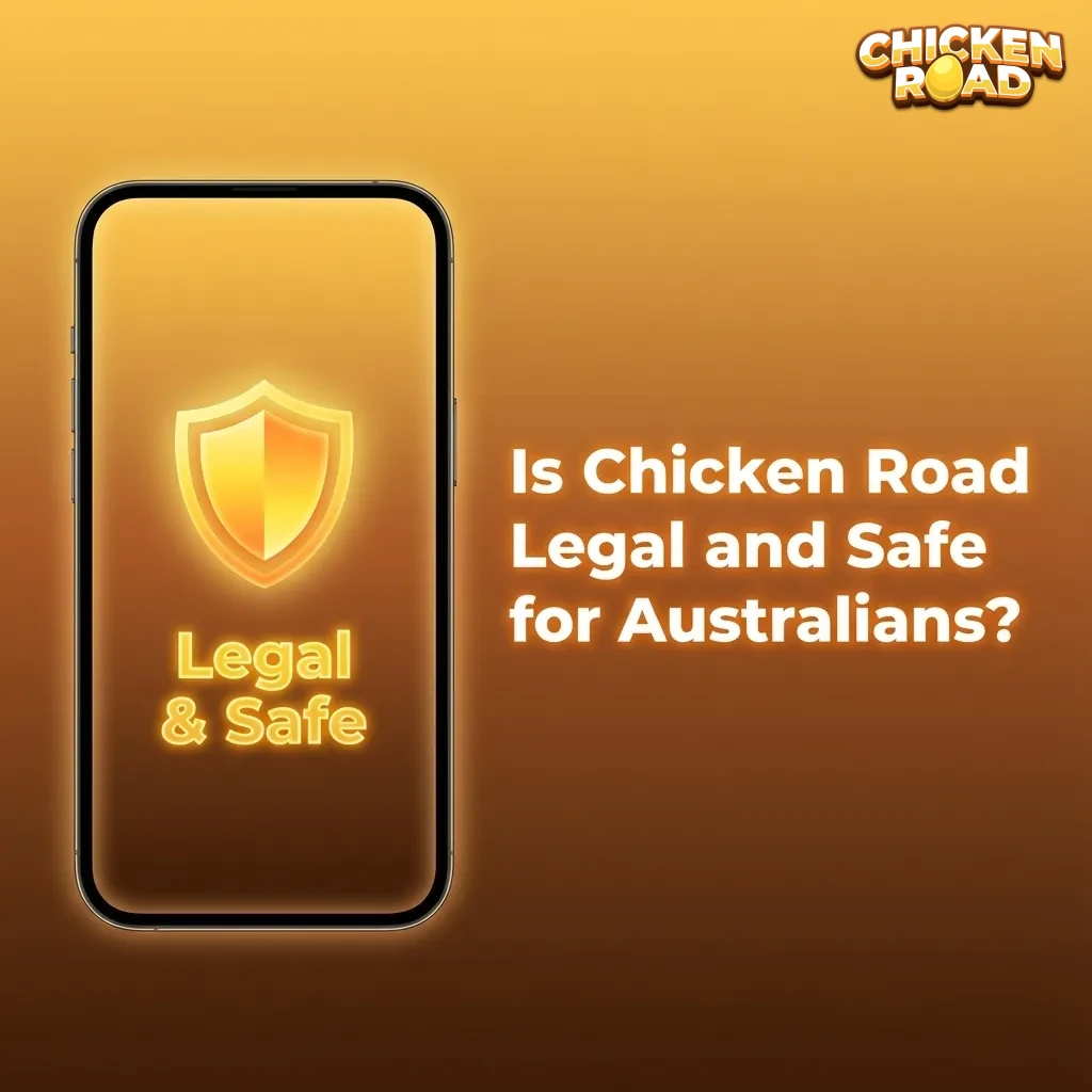 Graphic titled “Is Chicken Road Legal and Safe for Australians?” highlighting secure licensed offshore casinos and SSL encryption.
