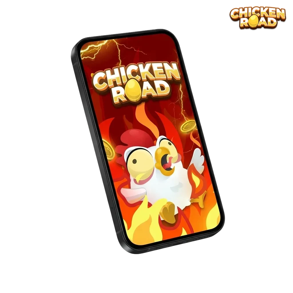 Smartphone showing Chicken Road slot game screen with AU$7,500 welcome bonus banner for Australian casino app players