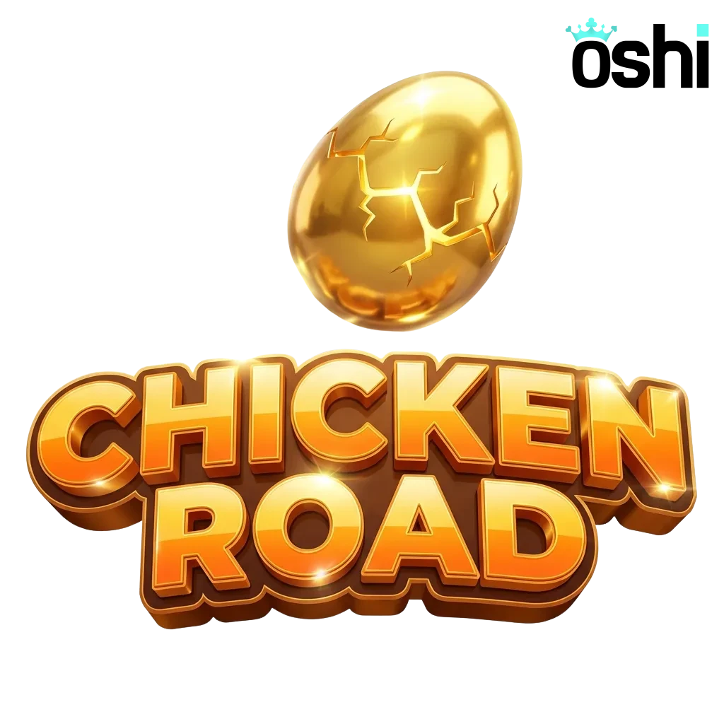 Colorful Chicken Road crash game screen at Oshi Casino with running chicken, rising multiplier, and Aussie bonus offer text