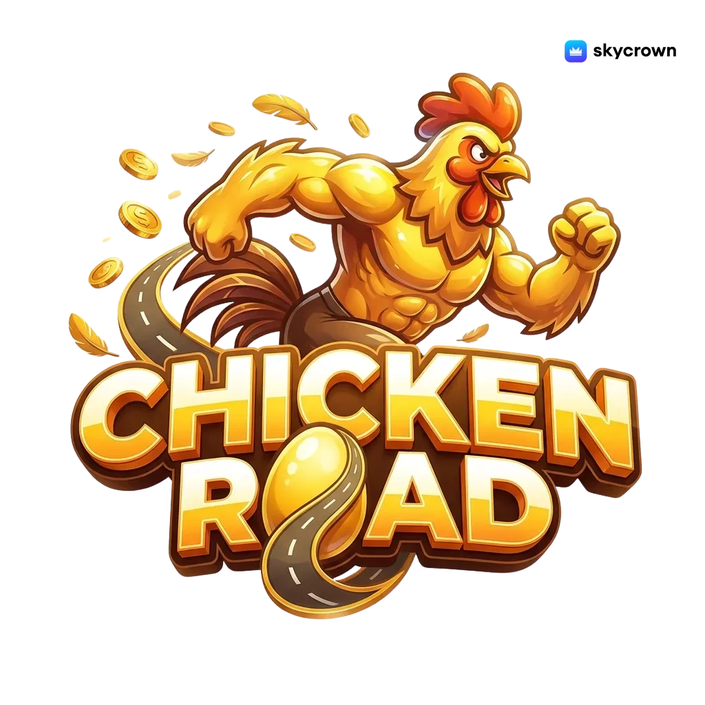 Cartoon chicken dodging cars on a busy road, SkyCrown Casino logo and “Play Chicken Road in Australia” text