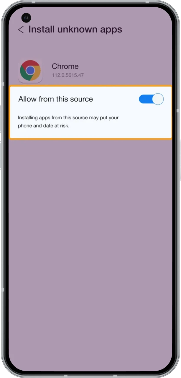 Approve Ricky Casino APK and allow installs from this known source.