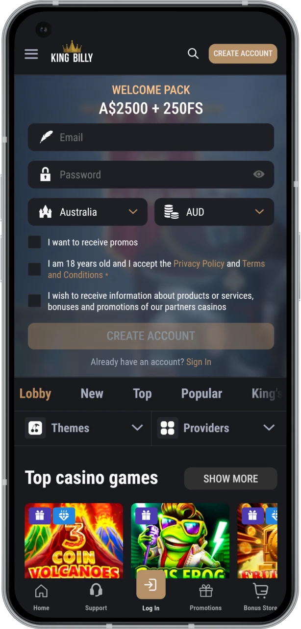 Check out the official website of King Billy Casino.