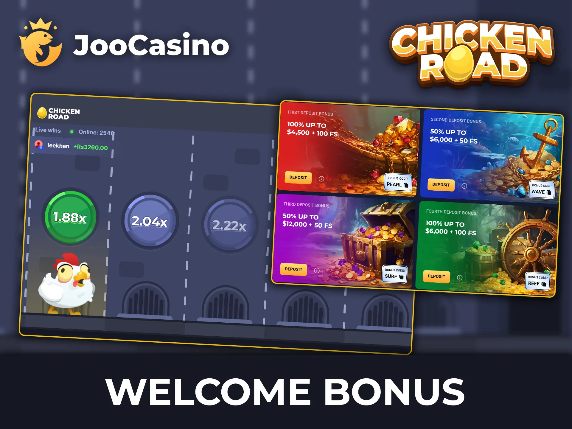 Get the Joo Casino sign-up bonus when you register to play Chicken Road.
