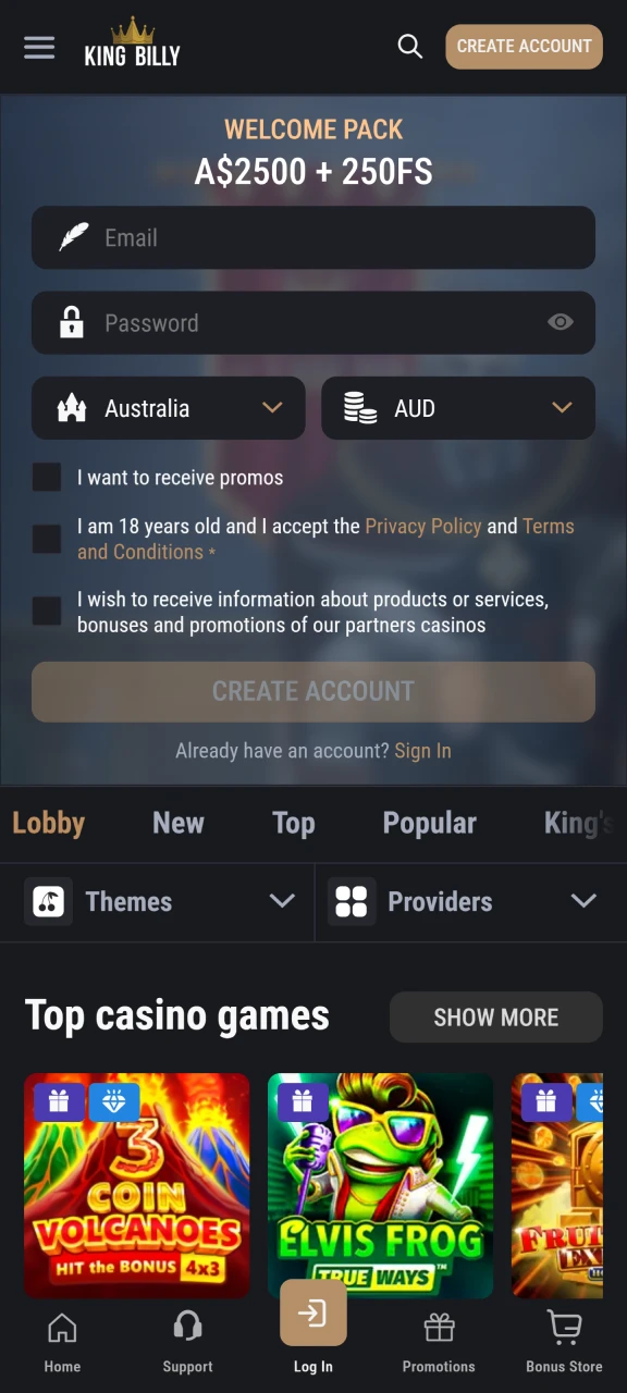 Visit the King Billy website to start playing Chicken Road.