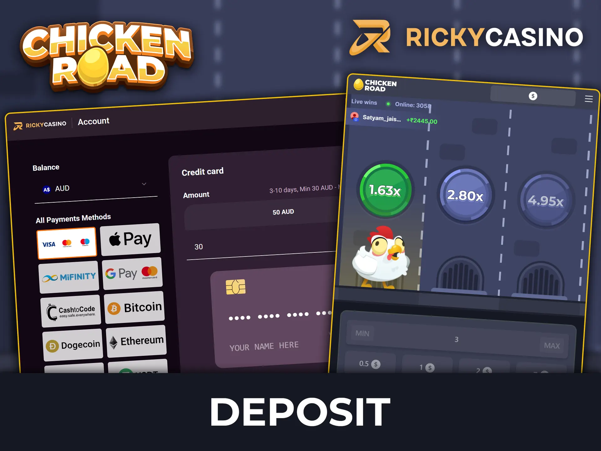 Follow the instructions for depositing funds into your Ricky Casino account to start your first game of Chicken Road.