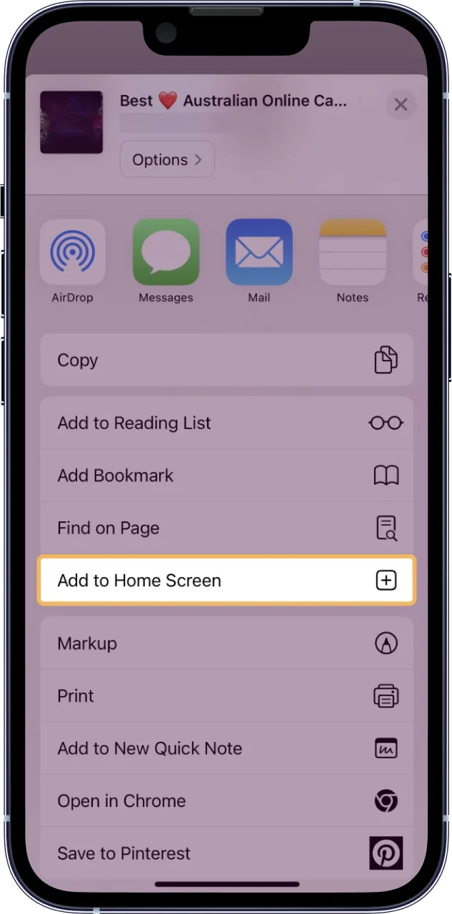 Use Safari Share on Ricky Casino and select Add to Home Screen.