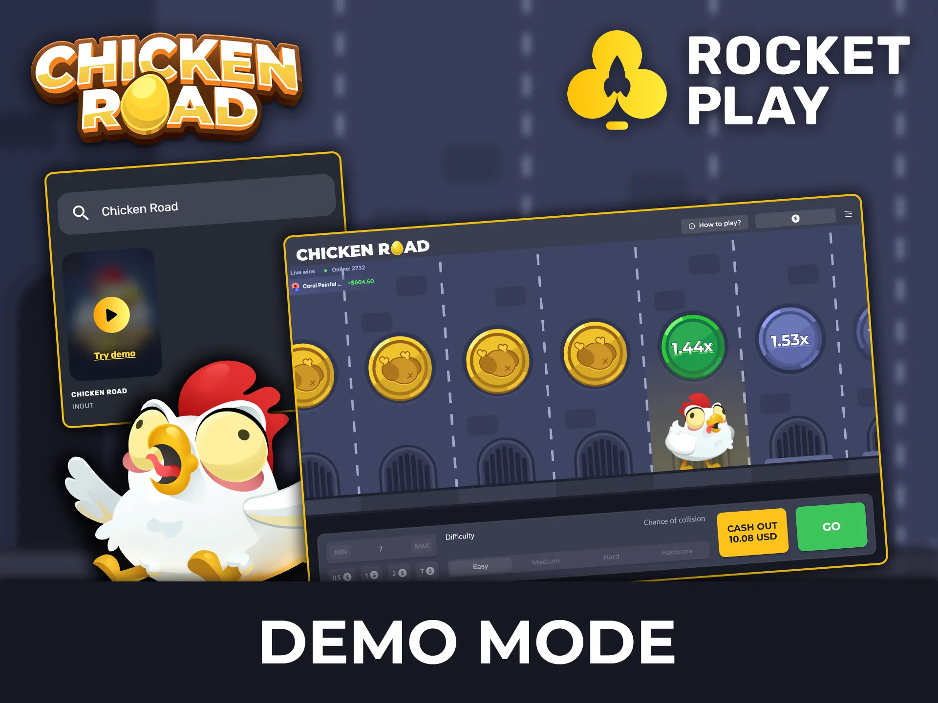 Sign up and play the Chicken Road demo on Rocket Play.