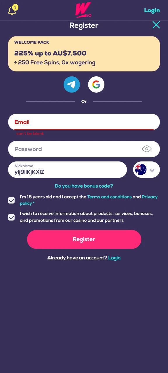 Sign up on the Wild Fortune platform to access all the features.